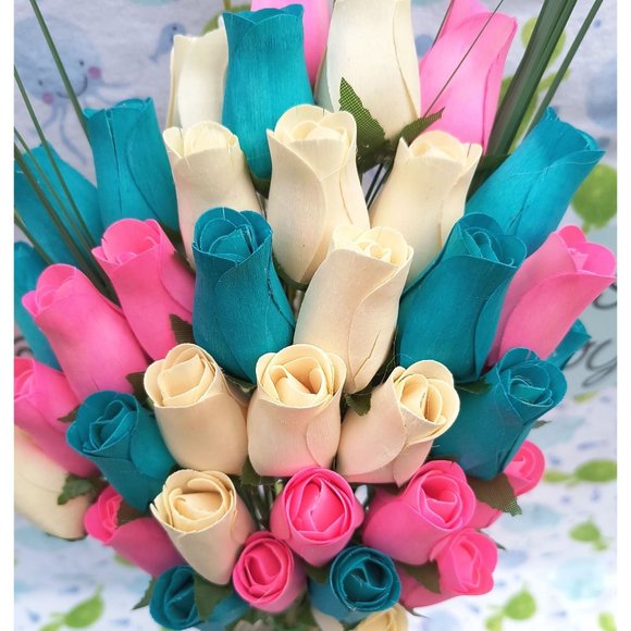 3 Dozen Gender Reveal Wooden Rose Flower Bouquet. The Original Wooden Rose - Picture 4 of 9